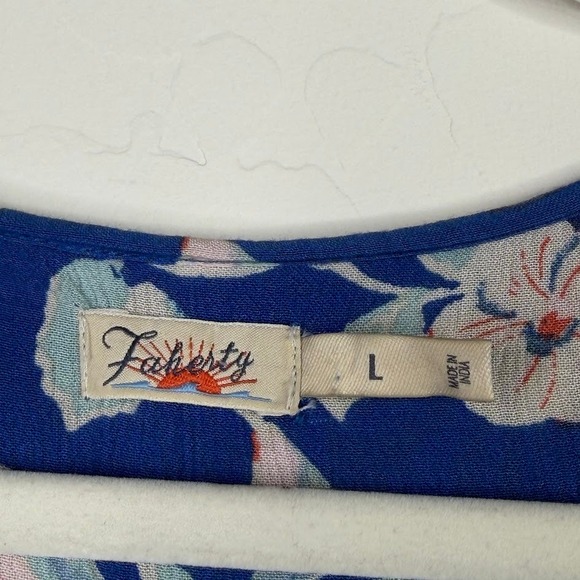 Faherty Womens Orinda Floral Button Shirt Dress Blue Crepe Resort Beachy Large - Picture 10 of 13